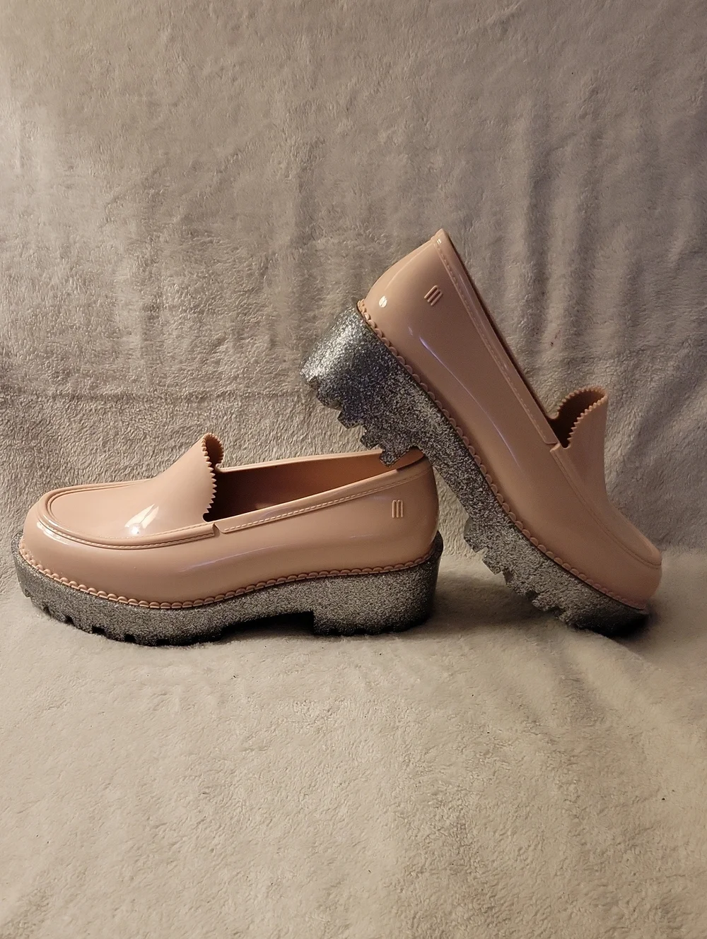 Melissa Blush And Silver Glitter Platform Royal Loafers Size 7